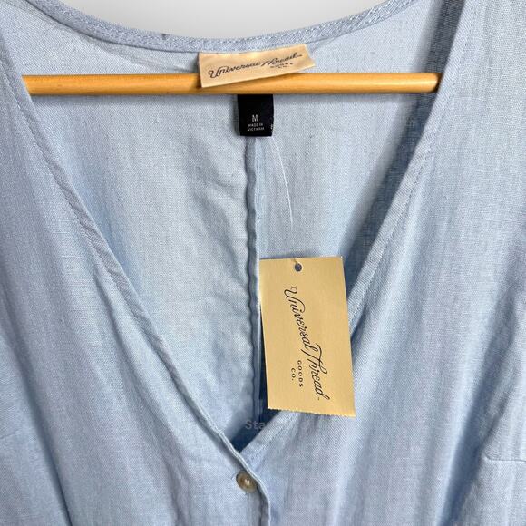 Universal Thread Medium Blue Short Sleeve V-Neck A-Line Dress Cottagecore Denim - Picture 4 of 9